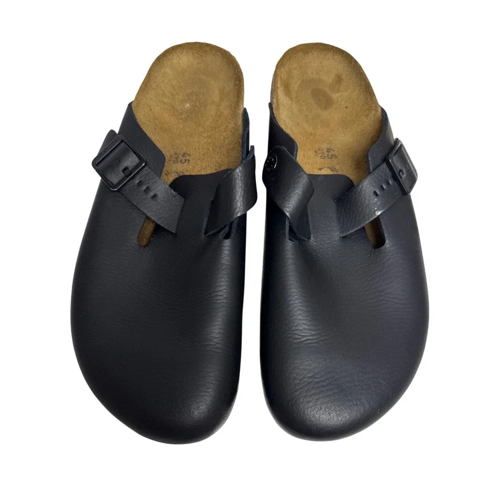 Birkenstock Boston Super Grip Mens Size 12 Black Leather Slip Resistant Clogs